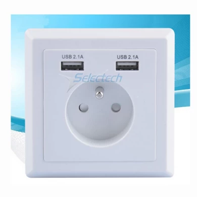 EU Schuko socket 80*80 type French socket Dual ports USB Wall plate Charger
