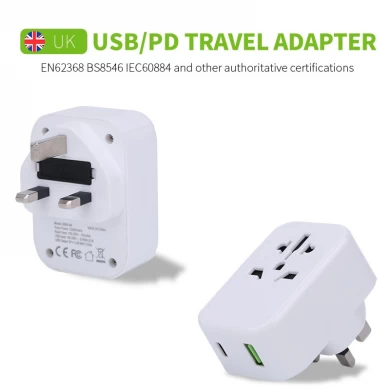 PD QC international quick travel adapter universal US UK AU EU type C USB port world travel BS8546 fast charger UK plug converte