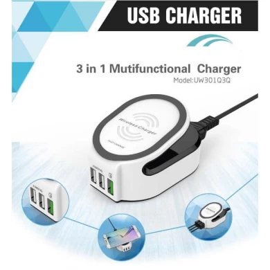 QC 3.0 Quick Charge Wireless Charger 3 in 1 with 50W power 2 port Smart Charger