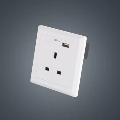 UK wall Socket faceplate charger 16A 240V British standard Wall in AC socket Outlets with Single port USB Socket Charging 5V 2.1A