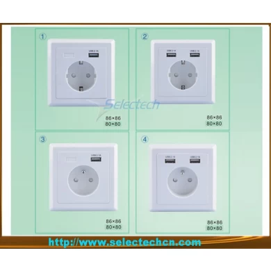 USB-21 Schuko socket 80*80 type French socket Wall plate Single ports USB Charger