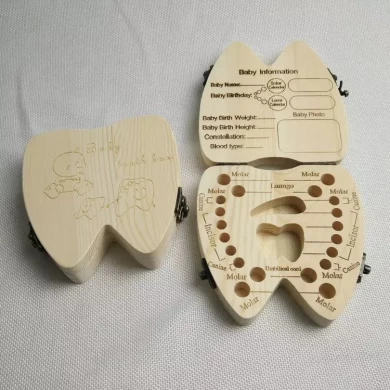 Caixa de dentes de leite de madeira de logotipo de gravação a laser