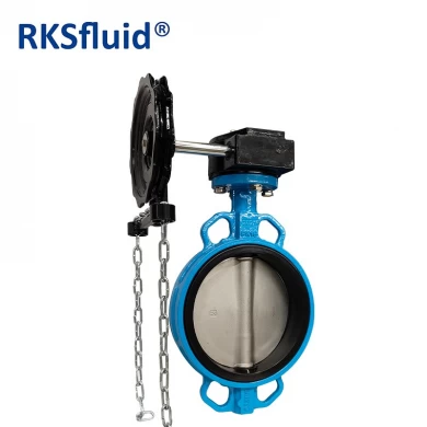 CF8 DN200 PN16 wafer type gearbox operated ductile iron resilient seat butterfly valve with chain wheel