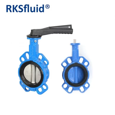 Cast iron/ductile iron wafer PN16 butterfly valve with level stainless steel