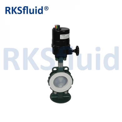 China Chinese butterfly valve PTFE sear PFA disc DN100 4IN electric actuator