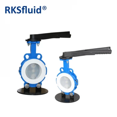 China Wholesale DN50-DN300 PTFE Lined Seat Handles Manual Wafer Stainless Steel Butterfly Valve Price