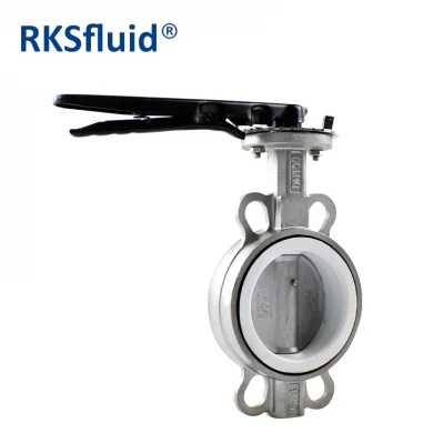 Chinese butterfly valve PN10 PN16 DN100 4 CF8 stainless steel wafer PTFE lined butterfly valve