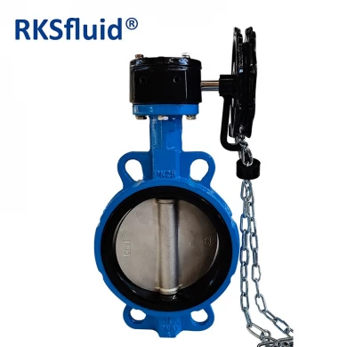Customized DN150 DN200 PN25 cast ductile iron CF8 wafer type gearbox operated butterfly valve with chain wheel