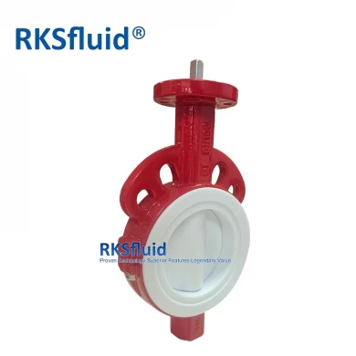 Factory Price DN100 4inch Ductile Casting Iron Wafer PTFE Lined Butterfly Valve PN10/16 Water Oil Gas