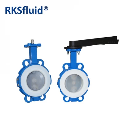 Handles gear box operated PTFE lined PFA coated butterfly valves