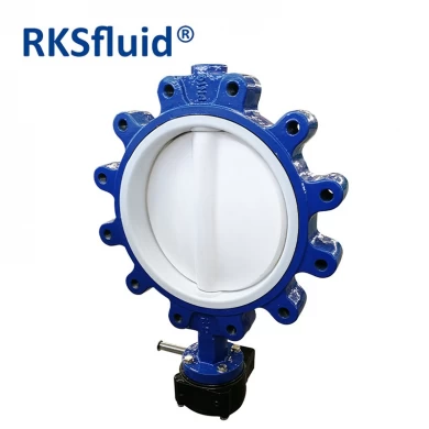 RKSfluid Chinese valve wafer lug type PTFE lined SS CI DI butterfly valve gear