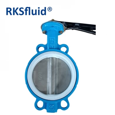 RKSfluid Chinese valve wafer lug type PTFE lined SS CI DI butterfly valve gear