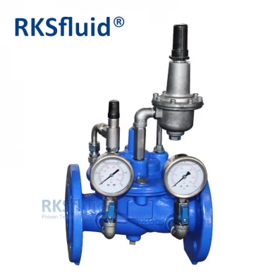 RKSfluid Customizable Control Valve 3 Inch 200X PRV Ductile Iron Water Pressure Reducing Valves with Pressure Gauge
