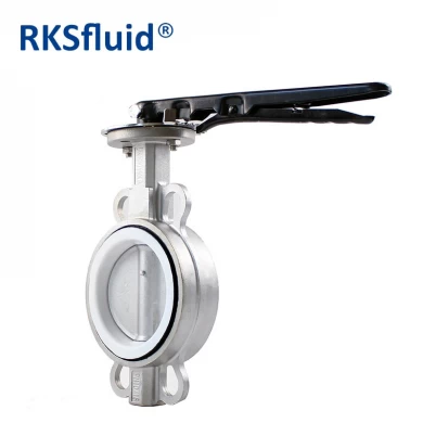 RKSfluid PN16 PTFE 줄 지어 알루미늄 핸들 PN10 러그 웨이퍼 버터 플라이 밸브 가격 목록