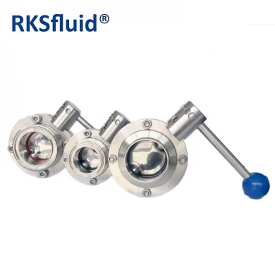 RKSfluid Stainless Steel 304 316L 2 Inch Manual/Pneumatic Actuated Sanitary Butterfly Valve