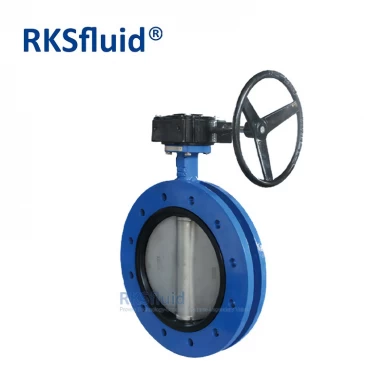 RKSfluid chinese butterfly valve price DIN standard rubber lining disc gear U Section type flanged concentric butterfly valve with gear box