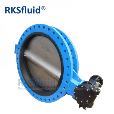 RKSfluid good quality ductile cast iron DI CI resilient double flange butterfly valve pn16 with epdm seated