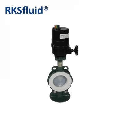 PFA electric actuator butterfly valve with PTFE seat