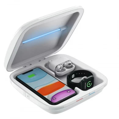2020 Neue tragbare UV-Licht-Desinfektionsbox für Mobiltelefone und schnelles kabelloses Ladegerät für das Aufladen der iWatch-Serie 5/4/3/2/1 und AirPods Pro / 2/1 (MH-D75)