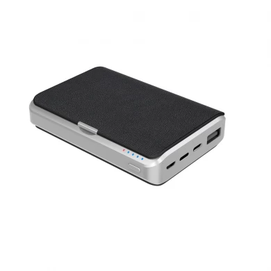 Caricabatterie wireless a portafoglio Power Bank 5000mAh con specchio ingranditore 3X per uso di bellezza per il viso da viaggio e funzione di scatola per schede (MH-P48)