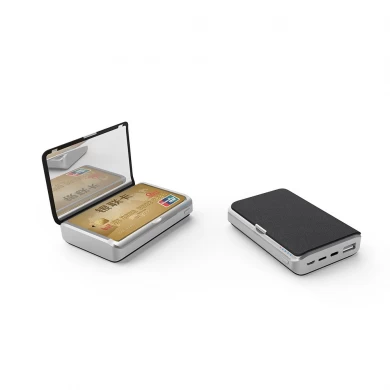 Caricabatterie wireless a portafoglio Power Bank 5000mAh con specchio ingranditore 3X per uso di bellezza per il viso da viaggio e funzione di scatola per schede (MH-P48)