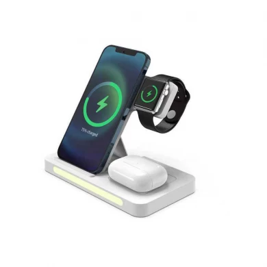 Foldable 4 in 1 γρήγορη ασύρματη στάση φορτιστή με έλεγχο αφής το νυχτερινό φως για iPhones Apple Watches AirPods (MH-Q495)