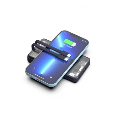 एलईडी डिजिटल पावर डिस्प्ले के साथ चुंबकीय 10000mAh वायरलेस पावर बैंक और अंतर्निहित केबलों के साथ पारदर्शी साइबरपंक बाहरी बैटरी चार्जर (MH-P65)
