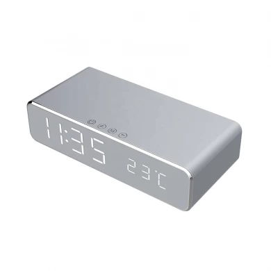 El más nuevo diseño moderno de carga inalámbrica reloj despertador y termómetro de escritorio portátil LED pantalla digital reloj espejo para uso en dormitorio (MH-D65)