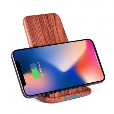 Shenzhen Lowest Price Deep Wood Grain Design Fast Wireless Charger Stand for iPhone Xs Max και Samsung Galaxy S10 Plus (MH-V22D)