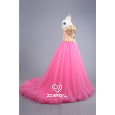 2016 последнее желтый гипюр кружева аппликация на одно плечо розовое свадебное платье Китай