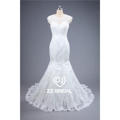 2016 summer wedding dress cap sleeve illusion full lace appliqued mermaid bridal gown