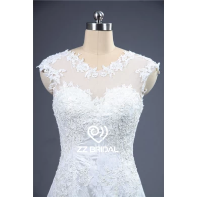2016 verão de manga cap vestido de noiva ilusão cheia do laço appliqued sereia vestido de noiva
