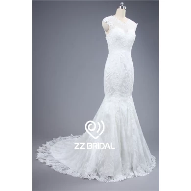 2016 летом свадебное платье крышка рукав иллюзия полный шнурок аппликация русалка свадебное платье