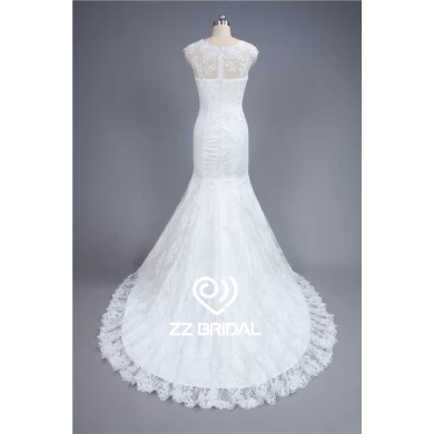 2016 estate illusione del manicotto della protezione abito da sposa in pizzo pieno sirena appliqued abito da sposa