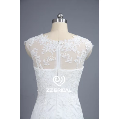 Cordón lleno ilusión manga del casquillo del vestido de boda 2016 del verano sirena appliqued vestido de novia