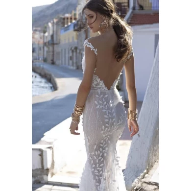 2019 nouveau design robes de mariée voir à travers sexy robe de noiva avec queue courte