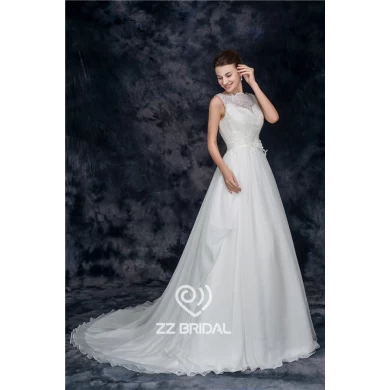 A-Line ceinture de perles avec une robe en mousseline de mariage fleurs à la main dentelle illusion Chine