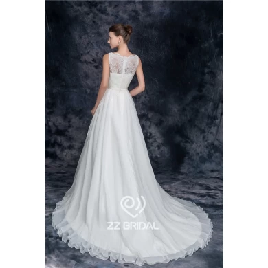 -Line бисером пояс с ручной цветы кружева иллюзия шифон свадебное платье Китай