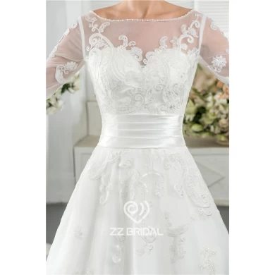 A-line style half sleeve v-back scoop neckline bridal dress made in China