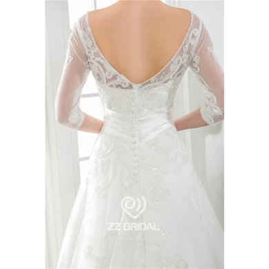 Una linea di abiti da sposa stile manicotto mezzo del v-back scollo rotondo made in China
