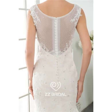 Las imágenes reales V -Neck ver a través de encaje de nuevo fabricante de vestido de boda nupcial appliqued