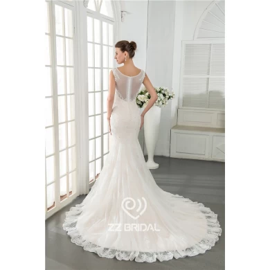 Actual images V -Neck see through back lace appliqued bridal wedding dress manufacturer