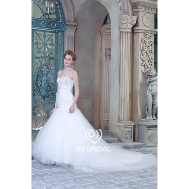 实际图像缝珠蕾丝贴花心领婚纱礼服2015年