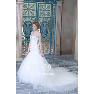Фактические изображения бисером кружево аппликация возлюбленной декольте свадебное платье 2015