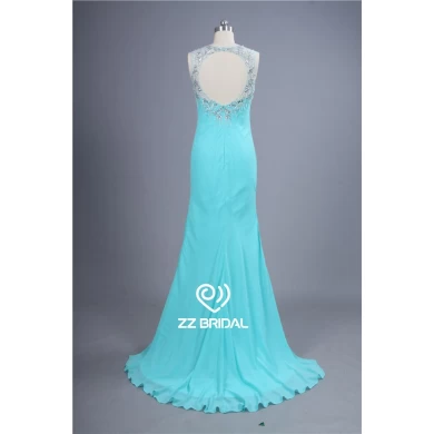 Tatsächliche Bilder Perlen Seiten geteilten Rundhalsausschnitt Mantel langen Abendkleid China