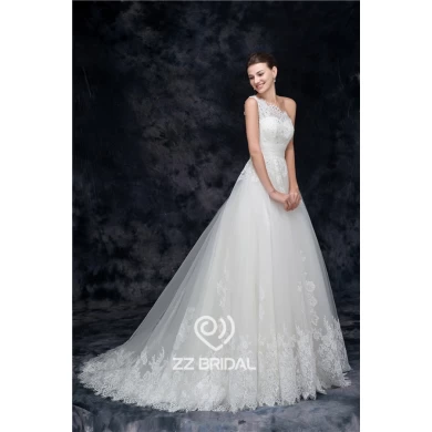 Actual images elegant one shoulder lace wedding dress manufacturer