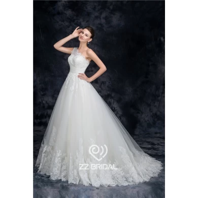 Les images réelles élégante robe de mariée en dentelle fabricant d'une épaule