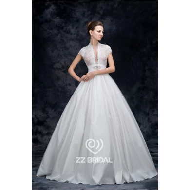 Actual images high neck cap sleeve beaded see-through princess wedding dress china supplier