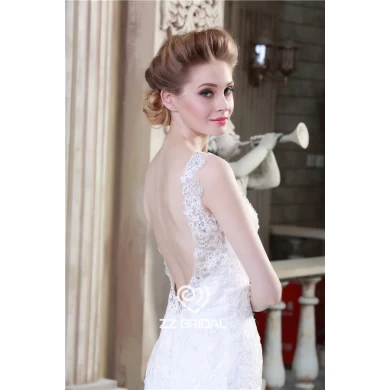 Actual images sexy spaghetti strap with beadings wedding gown supplier