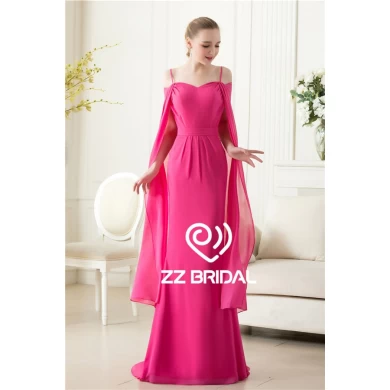 Фактические изображения спагетти ремень красная роза шифон вечернее платье с шалью